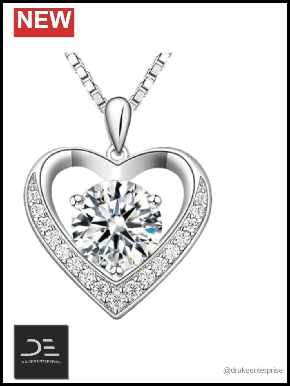 Moissanite Heart Pendant Necklace 925 Sterling Silver 18in Chain